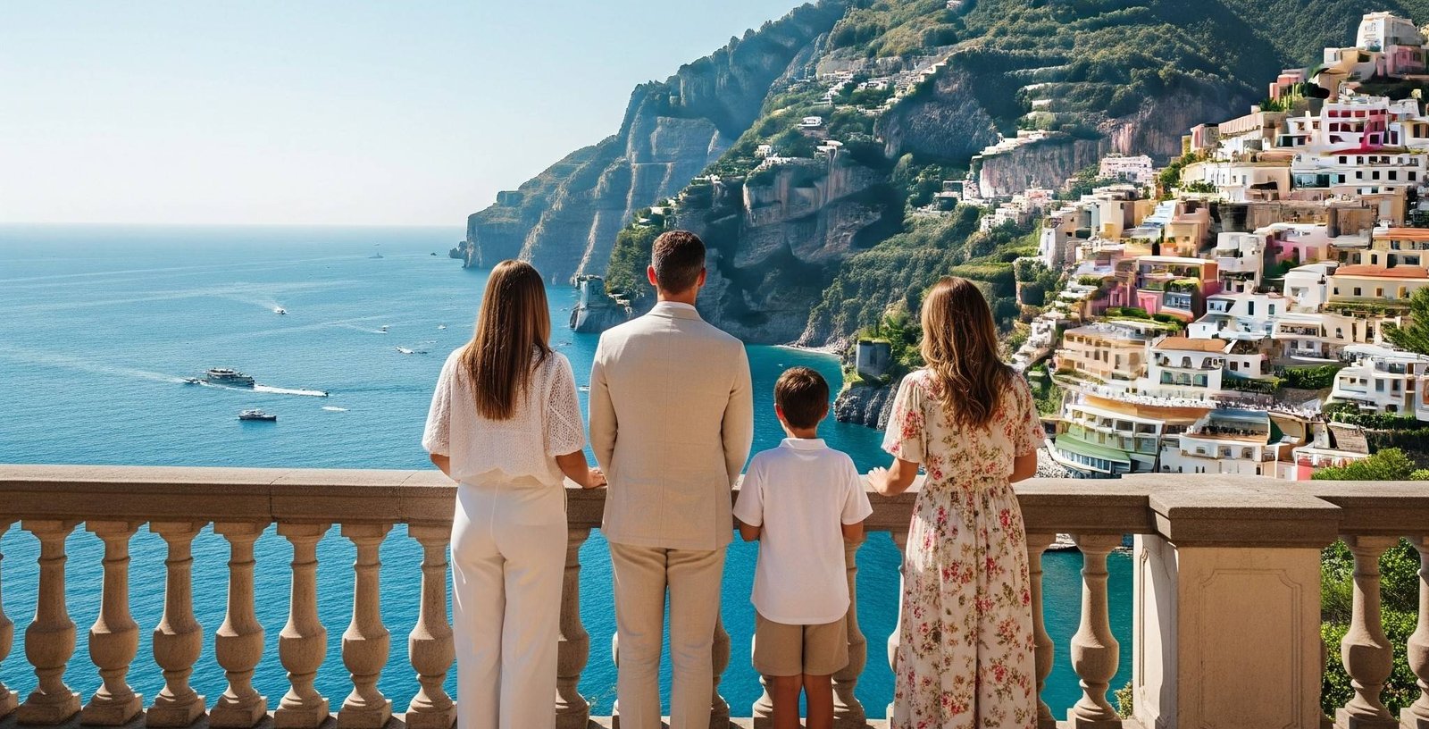 Family admiring sweeping views on their Italy vacation