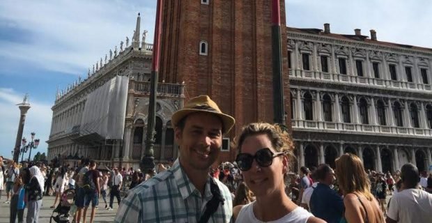 Lovely client couple in Venice honeymoon, Italy in summer