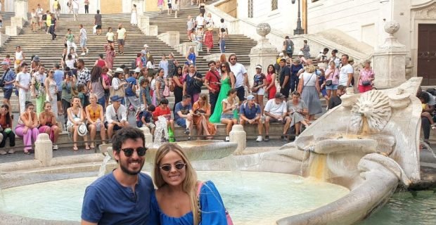 Happy couple clients on Spanish Steps, Rome, Italy